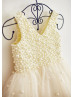 V Neck Pearls Beaded Champagne Tulle Dreamy Flower Girl Dress